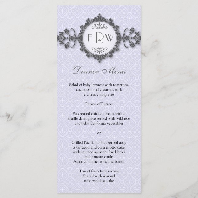 Art Deco Band Lilac Wedding Menu (Front)