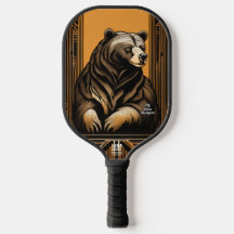 Art Deco Bear Personalized Pickleball Paddle