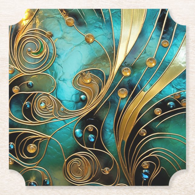  Art Deco Beautiful Gold Turquoise Black  Paper Coaster (Front)