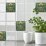 Art Deco Beautiful Lily Turquoise Green Gold Tile<br><div class="desc">Beautiful ceramic tile with an Art Deco design. Very pretty Lily in shades of cream and green .   

#generativecontent</div>