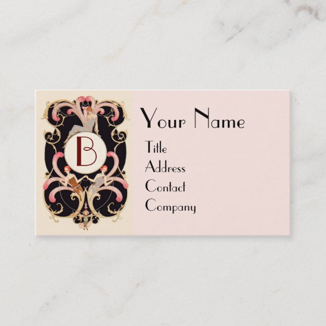 ART DECO BEAUTY FASHION COSTUME DESIGNER MONOGRAM BUSINESS CARD (Front)