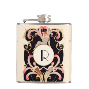 ART DECO BEAUTY FASHION COSTUME DESIGNER MONOGRAM HIP FLASK