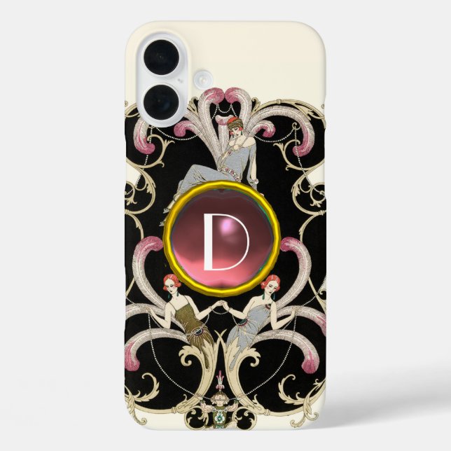 ART DECO BEAUTY FASHION PINK GEMSTONE MONOGRAM Case-Mate iPhone CASE (Back)