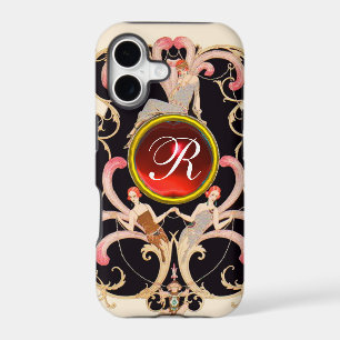 ART DECO BEAUTY FASHION RED RUBY GEMSTONE MONOGRAM