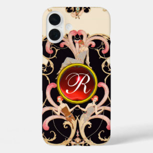 ART DECO BEAUTY FASHION RED RUBY GEMSTONE MONOGRAM iPhone 16 PLUS CASE