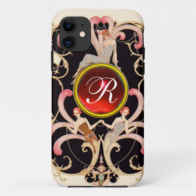 ART DECO BEAUTY FASHION RED RUBY GEMSTONE MONOGRAM Case-Mate iPhone CASE (Back)