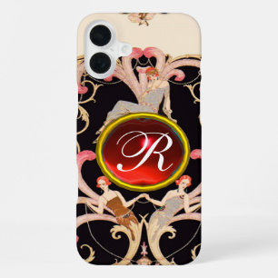 ART DECO BEAUTY FASHION RED RUBY GEMSTONE MONOGRAM iPhone 16 PLUS CASE