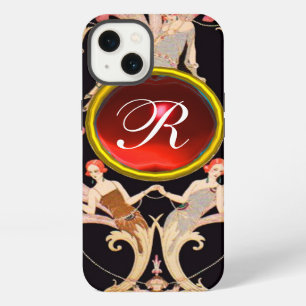ART DECO BEAUTY FASHION RED RUBY GEMSTONE MONOGRAM iPhone 13 CASE