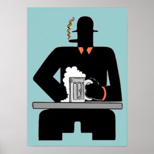 Art Deco Beer Drinker Poster