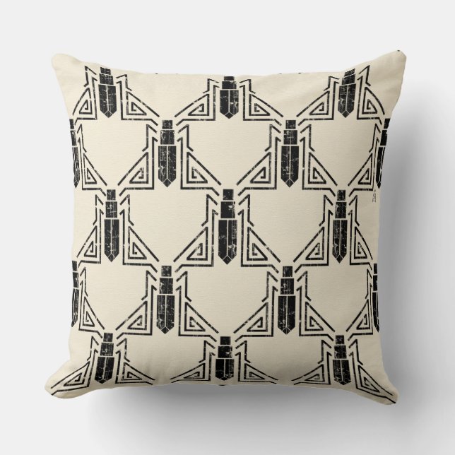 Art Deco Beetle Pattern - Black on Cream Throw Pillow (Front)