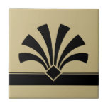 Art Deco Beige Black Geometric Flower Element 06 Tile<br><div class="desc">Elegant black art deco style geometric flower element ornament on a beige background decorative ceramic tile. Sleek chic design,  perfect for a modern or art deco retro vintage style interior.</div>