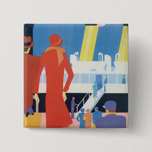 Art Deco Belgian Ferry Poster 2 Inch Square Button (Front)