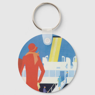 Art Deco Belgian Ferry Poster Keychain