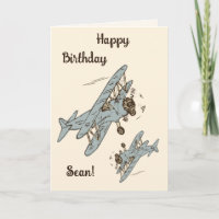Art Deco Bi-planes - blue Happy Birthday + name.