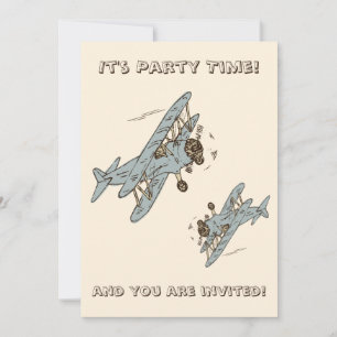 Art Deco Bi-planes - blue Party Time + details Invitation