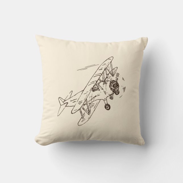 Art Deco Bi-planes - outline only no text. Throw Pillow (Front)