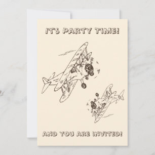 Art Deco Bi-planes - outlines Party Time + details Invitation