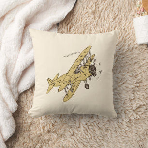 Art Deco Bi-planes - yellow no text. Throw Pillow