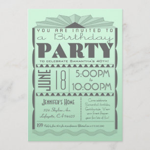 Art Deco Birthday Invitation - Gatsby Style Mint