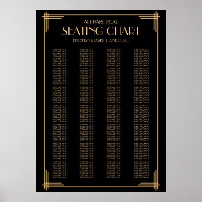 Art Deco Black Alphabetical Wedding Seating Chart (Front)