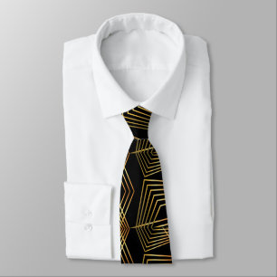 Art Deco Black and Gold Abstract Geometric Pattern Tie