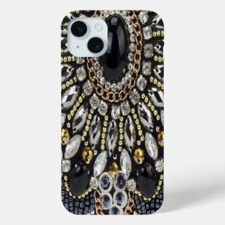 art deco black and gold bohemian pattern iPhone 15 mini case