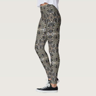 art deco black and gold bohemian pattern leggings