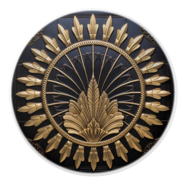Art Deco Black And Gold Circle Luxury Ceramic Knob (Front)
