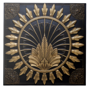 Art Deco Black And Gold Circle Luxury Tile