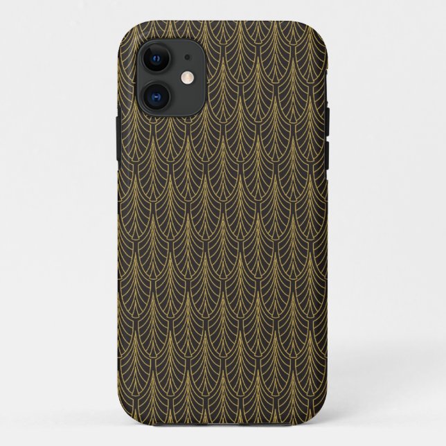 Art Deco Black and Gold Feathers Case-Mate iPhone Case (Back)