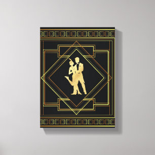 Art Deco black and gold flapper 1920s Canvas Print
