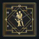 Art Deco black and gold flapper 1920s vintage Square Wall Clock<br><div class="desc">Black and gold style Art Deco theme geometric design of flappers from the 1920s roaring twenties era. Vintage style. Gatsby era.</div>