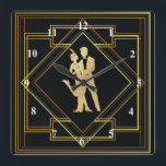 Art Deco black and gold flapper 1920s vintage Square Wall Clock<br><div class="desc">Black and gold style Art Deco theme geometric design of flappers from the 1920s roaring twenties era. Vintage style. Gatsby era.</div>