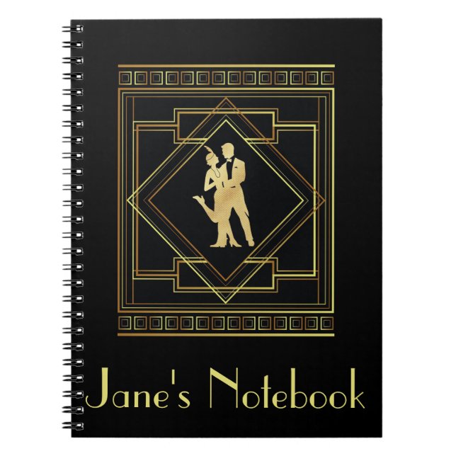 Art Deco black and gold flapper gatsby 1920s Notebook (Front)