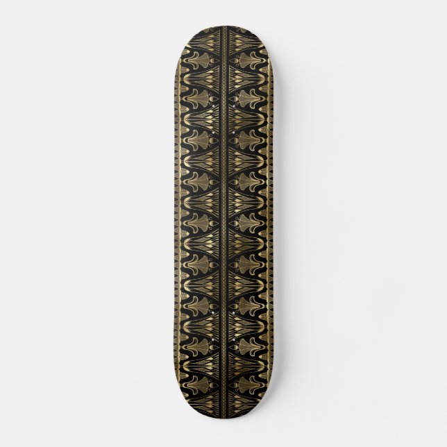 Art Deco Black and Gold Foil Pattern Skateboard (Front)