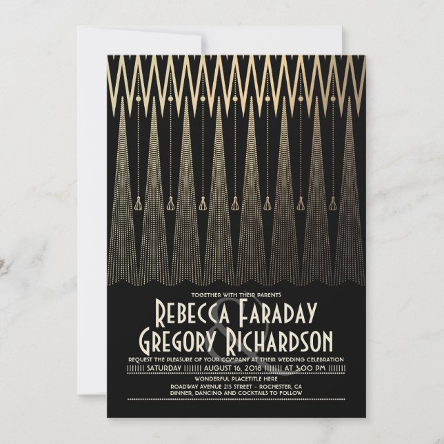 Art Deco Black and Gold Gatsby Chic Wedding Invitation (Front)