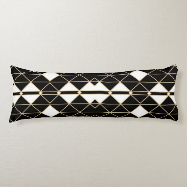 Art Deco Black and Gold Geometric luxury Body Pillow (Front)
