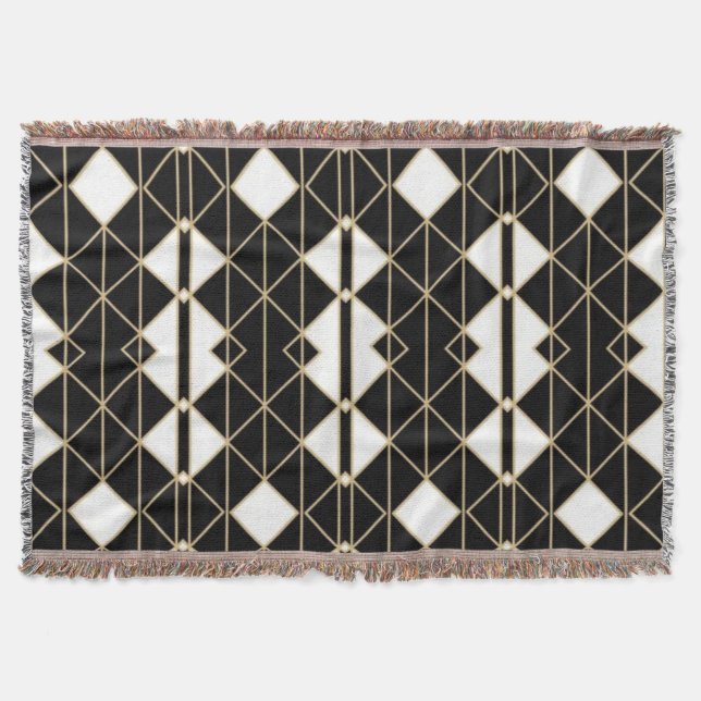 Art Deco Black and Gold Geometric luxury Throw Blanket (Front)