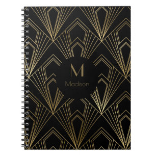 Art Deco Black and Gold Geometric Pattern Notebook