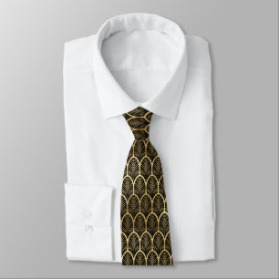 Art Deco Black and Gold Palm Leaf Pattern Tie
