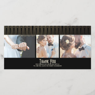 Art Deco Black and Gold Photo Wedding Thank You