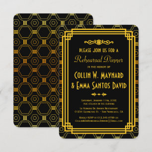 Art Deco Black and Gold Rehearsal Dinner Invitation