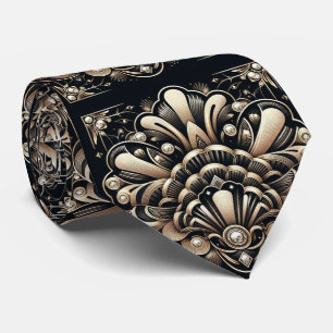 Art Deco Black and Gold Seashell Pattern Neck Tie