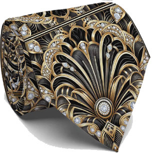 Art Deco Black and Gold Seashell Pattern Neck Tie