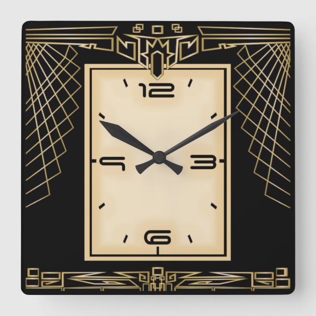 Art Deco black and gold Square Wall Clock (Front)