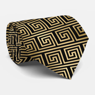 Art Deco Black and Gold Squares Pattern Neck Tie