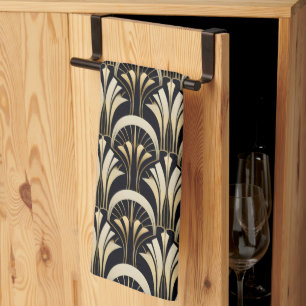 Art Deco Black and Gold symmetrical Kitchen Towel
