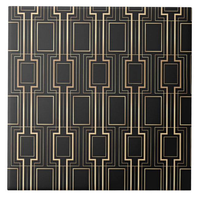 Art deco black and gold tile (Front)