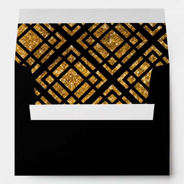 Art Deco Black and Gold Wedding Card Envelope (Back (Bottom))