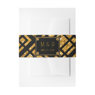 Art Deco Black and Gold Wedding Invitation Belly Band